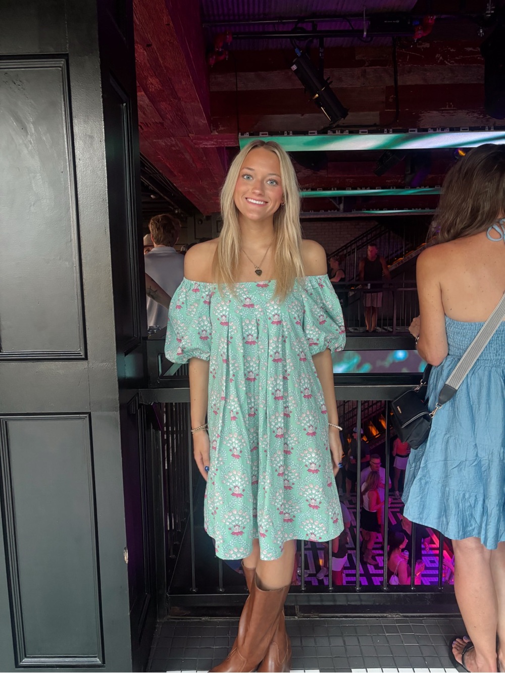 crown & ivy Mint Floral Off-Shoulder Mini Dress. Worn once!